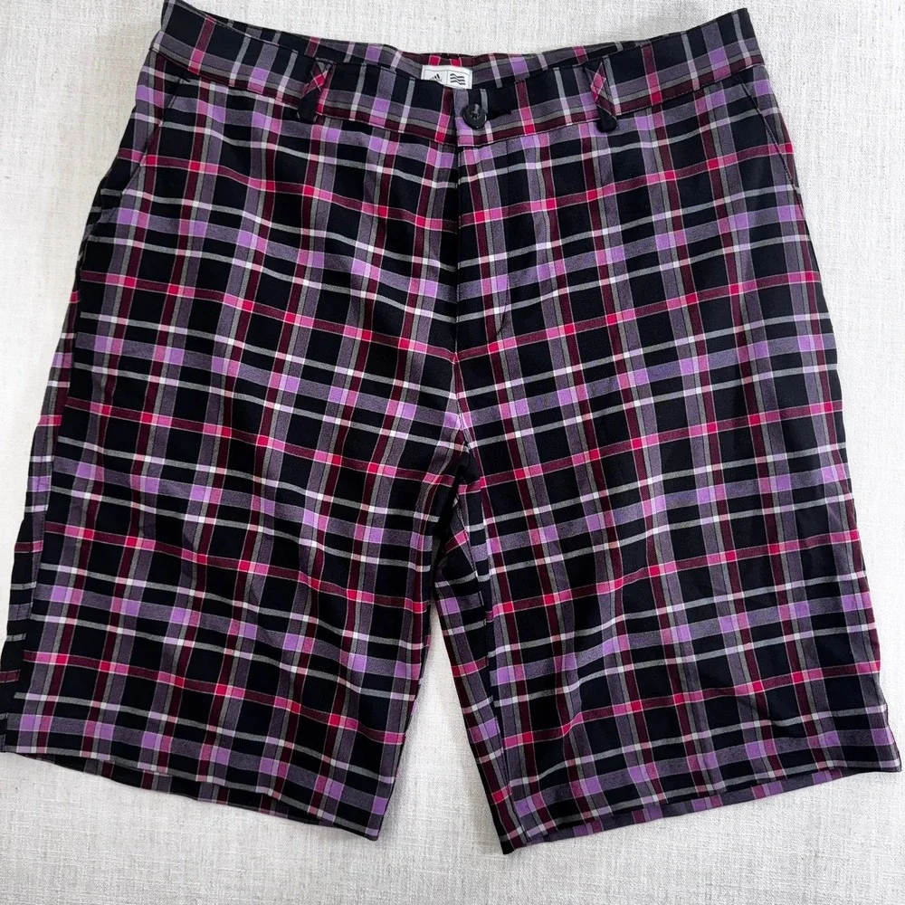 Adidas Mens Plaid‎ Golf Shorts Black Pink Purple Check Size 33